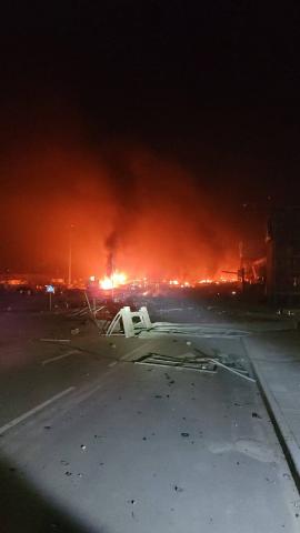 Rescuers eliminate a strong fire on the territory of one of the shopping centers in Podolsky district of Kyiv