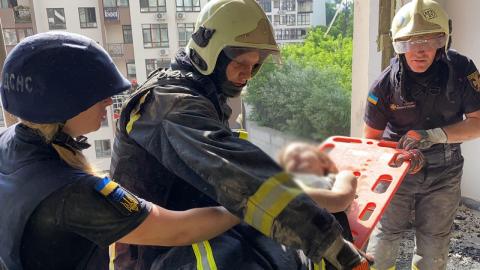 A girl, about 7 years old, was rescued from the rubble in a 9-storey residential building, where she was hit by a rocket during enemy fire