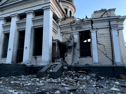 The Transfiguration Cathedral in the very center of Odessa was destroyed.