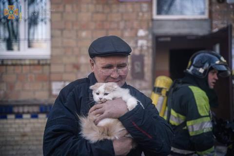 A fire broke out in a residential building in Kyiv's Podilskyi district as a result of a downed missile
