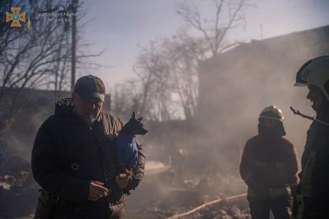 A fire broke out in a residential building in Kyiv's Podilskyi district as a result of a downed missile