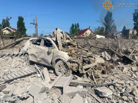 Rescuers eliminate the consequences of a missile strike in the Odessa region