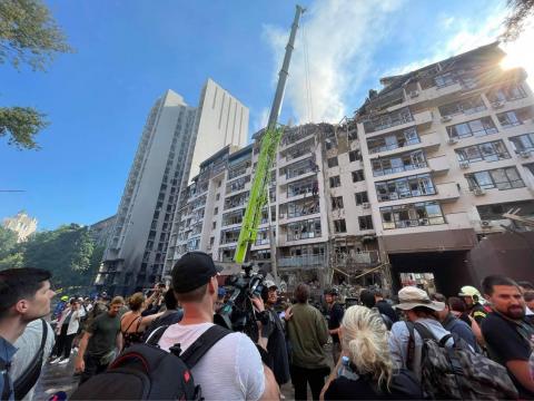 Search and rescue operations are underway in a residential building in the Shevchenkivskyi district where the rocket hit