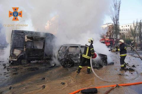 First aid is provided to the wounded and injured in the center of Kyiv