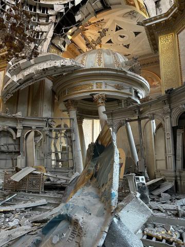 The Transfiguration Cathedral in the very center of Odessa was destroyed.