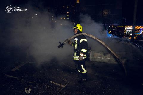 Missile strike on a nine-story building in Sumy.