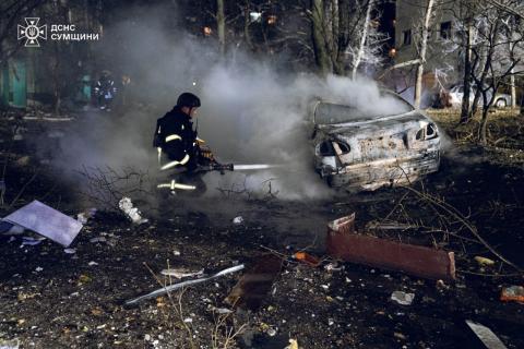 Missile strike on a nine-story building in Sumy.