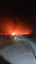 Rescuers eliminate a strong fire on the territory of one of the shopping centers in Podolsky district of Kyiv